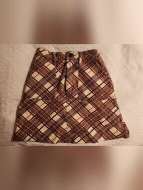 Lucy & Yak Plaid Mini Skirt in Brown, Cream, and Rust
